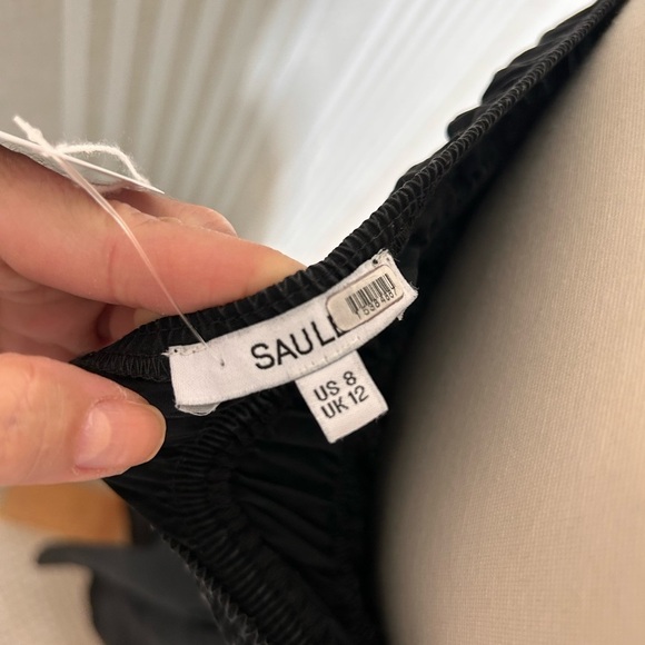 Sau Lee Brielle Midi Dress Black 100% Cotton Smock Waist V-Neck Back Zipper Sz 8 - Picture 8 of 12